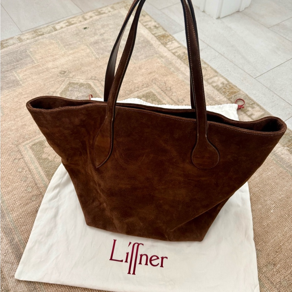 Liffner Brown Suede Tote Bag with Leather Handles